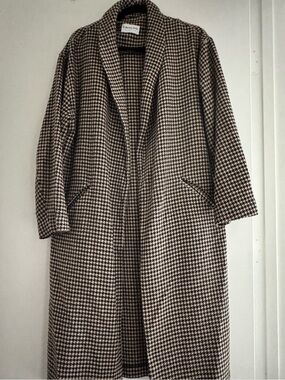 First Love Long Houndstooth Coat in Black & Cream